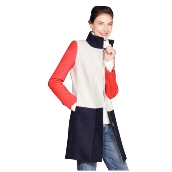 J.CREW COLORBLOCK FUNNELNECK‎ COAT SIZE 0P - Picture 1 of 12